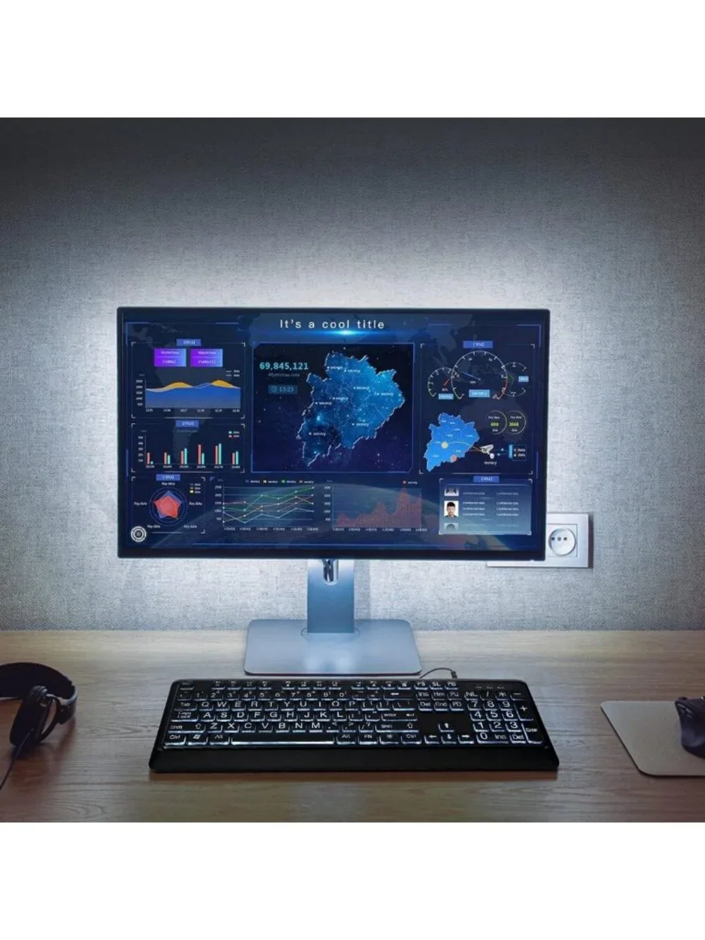 Large Print Backlit USB Wired Keyboard for Windows, PC & Gaming - Full Size, LED